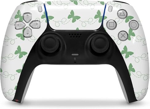 WraptorSkinz Skin Wrap compatible with Sony PS5 DualSense Controller Pastel Butterflies Green on White (CONTROLLER NOT INCLUDED) in Saudi Arabia