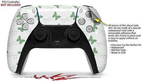 WraptorSkinz Skin Wrap compatible with Sony PS5 DualSense Controller Pastel Butterflies Green on White (CONTROLLER NOT INCLUDED) in Saudi Arabia