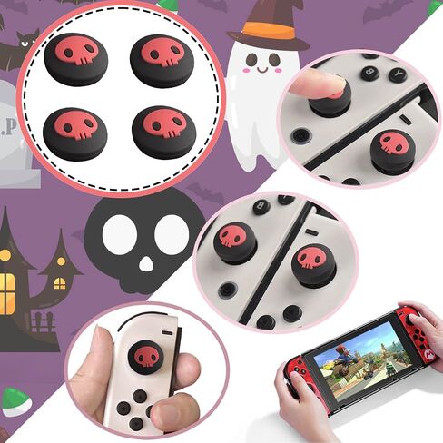 أغطية قبضة الإبهام لـ Nintendo Switch/OLED/Switch Lite ، 4 PCS Switch Switch Grip for Nintendo Switch Covers Cover Ghost Joven Joystick Caps - Black & Red in Saudi Arabia