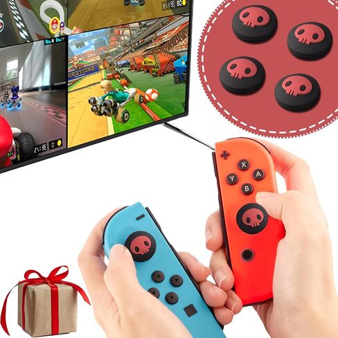 أغطية قبضة الإبهام لـ Nintendo Switch/OLED/Switch Lite ، 4 PCS Switch Switch Grip for Nintendo Switch Covers Cover Ghost Joven Joystick Caps - Black & Red in Saudi Arabia
