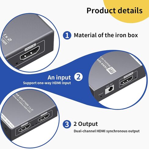 HDMI 2.1 Splitter 1 in 2 Out ، 4K@120Hz 8K@60Hz ، HDCP BYPASS 2.3 ، EDID Management ، DownScaler ، VRR Allm ، 7.1CH Audio ، Powered HDMI Flitter for PS5/Xbox/Projector/Monitor in Kuwait