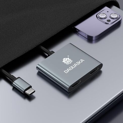 USB C to Dual HDMI Adapter 4K@60Hz, 4-in-1 HDMI Splitter for Dual Monitors, 100W PD Charging, USB A Port, Docking Station for MacBook/LenovoYoga/Thinkpad, XPS and More (macOS only Support SST Mode) in Kuwait