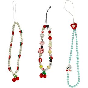 2pcs Cherry Sherly Sharms ، حزام معصم Acrylic Pearl ، سحر كرز لطيف لحالة الهاتف ، حزام سوار مفاتيح لزخارف قرطاسية مفتاح الكاميرا للنساء in Saudi Arabia