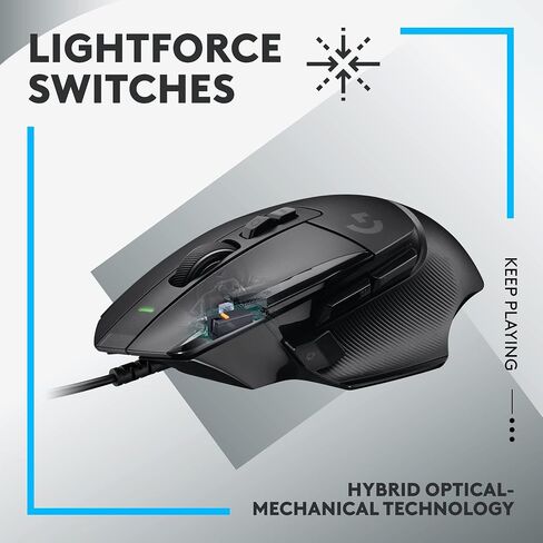 Logitech G502 X Wired Gaming Mouse - Lightforce Hybrid Optical -Mechanical Switches ، مستشعر ألعاب Hero 25K ، متوافق مع جهاز الكمبيوتر - MacOS/Windows - أسود (متجدد) in Saudi Arabia