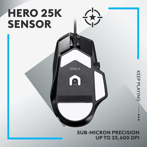 Logitech G502 X Wired Gaming Mouse - Lightforce Hybrid Optical -Mechanical Switches ، مستشعر ألعاب Hero 25K ، متوافق مع جهاز الكمبيوتر - MacOS/Windows - أسود (متجدد) in Saudi Arabia