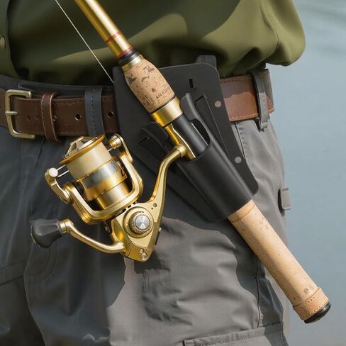 Slide-in Fishing Rod Hip Holster with 3PCS Fishing Hook Holders, Adjustable Fish Pole Holster, Hands-Free Rod Holder for Fly & Bank, Quick Draw Waist Belt Inserte Pole Gear in Saudi Arabia