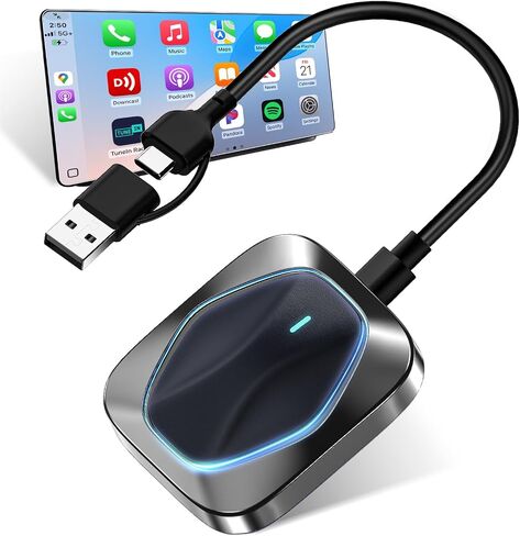 Carplay Wireless Adapter for iPhone,RGB Light Mini Size Bluetooth 5.3 WiFi 5.8 GHz,Plug and Play Convert Wired to Apple Carplay Wireless Adapter,Connect Stable No Delay Lag(USB-A/Type-C Port) 03B in Saudi Arabia