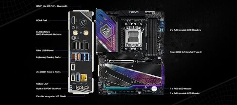 ASRock X870 Nova WiFi AM5 Flagship Motherboard | AMD Ryzen 9000/8000/7000 | DDR5 8400+ (OC) | Dual USB4 | PCIe 5.0 | WiFi 7 | 18+2+1 Power Phase | 5GbE LAN in Saudi Arabia