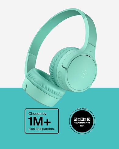 Belkin SoundForm Mini Kids Wireless Headphones with Built in Microphone, On Ear Headsets Girls and Boys for Online Learning, School, Travel Compatible with iPhones, iPads, Galaxy and More - Black in Saudi Arabia