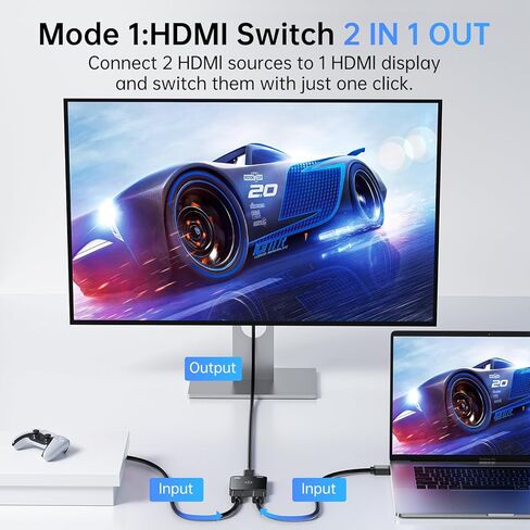 HDMI Switch 4K@60Hz ، ثنائية الاتجاه HDMI Switcher 2 في 1 OUT ، لا توجد طاقة خارجية متوافقة مع PS5 ، PS4 ، Xbox Series X/S ، Roku ، Fire Stick in Kuwait
