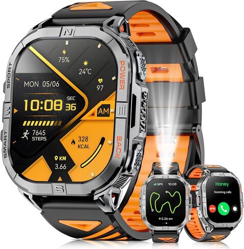 Military Smart Watch for Men Built-in GPS with LED Flashlight Compass, 2.13" AMOLED Tactical Smart Watches with Answer/Make Calls, 3ATM Waterproof Fitness Tracker for iPhone Android (Black) in Saudi Arabia