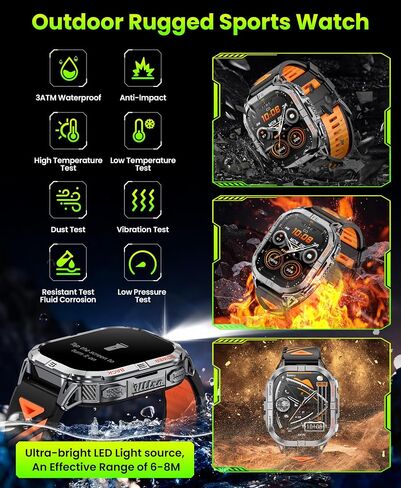 Military Smart Watch for Men Built-in GPS with LED Flashlight Compass, 2.13" AMOLED Tactical Smart Watches with Answer/Make Calls, 3ATM Waterproof Fitness Tracker for iPhone Android (Black) in Saudi Arabia