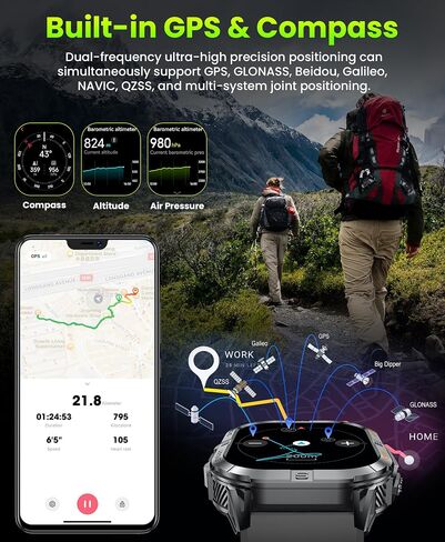 Military Smart Watch for Men Built-in GPS with LED Flashlight Compass, 2.13" AMOLED Tactical Smart Watches with Answer/Make Calls, 3ATM Waterproof Fitness Tracker for iPhone Android (Black) in Saudi Arabia