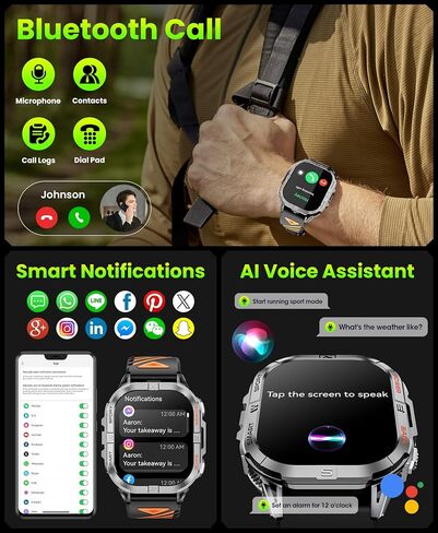 Military Smart Watch for Men Built-in GPS with LED Flashlight Compass, 2.13" AMOLED Tactical Smart Watches with Answer/Make Calls, 3ATM Waterproof Fitness Tracker for iPhone Android (Black) in Saudi Arabia