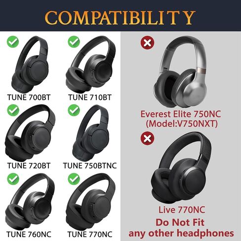 SOULWIT Earpads Replacement for JBL Tune 700BT, 710BT, 720BT, 750BTNC, 760NC, 770NC Wireless Over-Ear Headphones, Ear Pads Cushions with Soft Protein Leather and High-Density Foam - Black in Saudi Arabia
