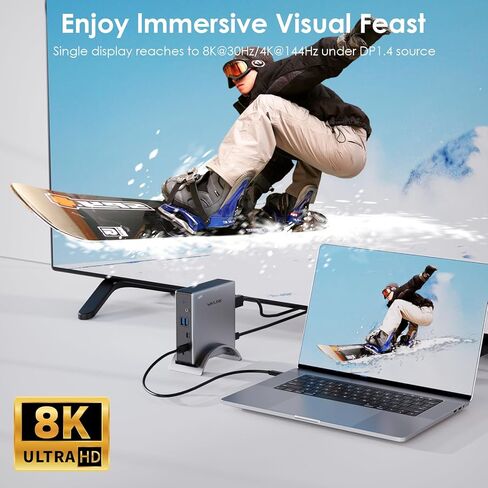 محطة إرساء الكمبيوتر المحمول ، Wavlink PD3.1 محطة الإرساء 3 مراقبين مع 8K@30Hz/4K@144Hz ، 2*HDMI + DP ، 140W PD Charge ، USB-C 10GB ، USB-A 5GB ، GIGABIT ETHERNET ، AUDIO/MIC FOR HP ، DELL ، Windows System Computer ، in Saudi Arabia