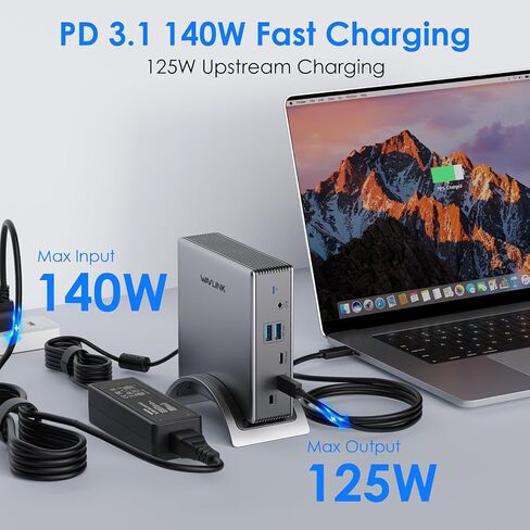 محطة إرساء الكمبيوتر المحمول ، Wavlink PD3.1 محطة الإرساء 3 مراقبين مع 8K@30Hz/4K@144Hz ، 2*HDMI + DP ، 140W PD Charge ، USB-C 10GB ، USB-A 5GB ، GIGABIT ETHERNET ، AUDIO/MIC FOR HP ، DELL ، Windows System Computer ، in Saudi Arabia