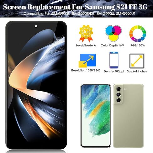 TFT لـ Samsung Galaxy S21 Fe 5G LCD شاشة الاستبدال لـ Samsung Galaxy S21 FE 5G LCD Display لـ SM-G990 Touch Screen Digitizer Assember Assembly مجموعات مع إطار (أسود) in Saudi Arabia