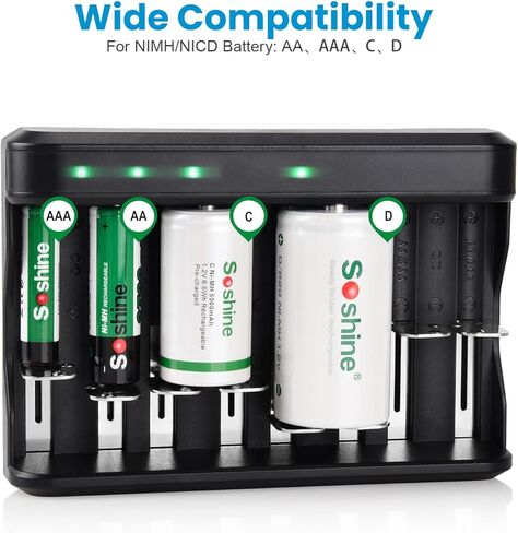 شاحن بطارية SOSHINE AA AAA ، شاحن بطارية 8 BAY C D لبطاريات AAA/AA/SC/C/D NI-MH NI-CD (شحن USB سريع ، فتحة مستقلة) (C02) in Kuwait