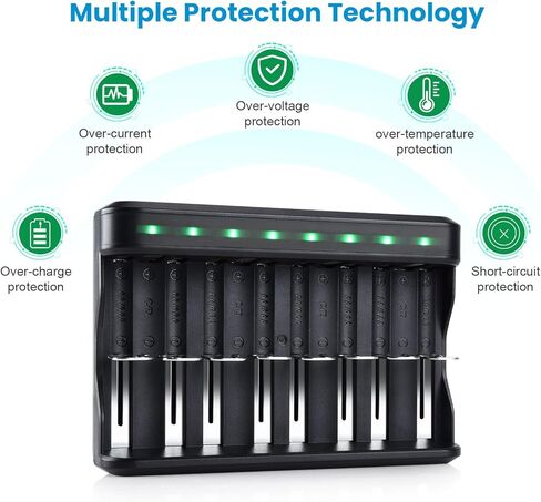 شاحن بطارية SOSHINE AA AAA ، شاحن بطارية 8 BAY C D لبطاريات AAA/AA/SC/C/D NI-MH NI-CD (شحن USB سريع ، فتحة مستقلة) (C02) in Kuwait