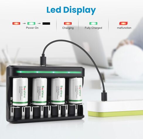 شاحن بطارية SOSHINE AA AAA ، شاحن بطارية 8 BAY C D لبطاريات AAA/AA/SC/C/D NI-MH NI-CD (شحن USB سريع ، فتحة مستقلة) (C02) in Kuwait