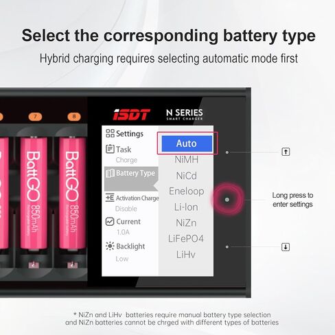 ISDT N16 Smart Battery Charger 16 Slots - شاحن بطارية سريع عالمي مع عرض Discors & LCD لـ AAA Li -Lon و LIHV و NIMH و NICD و HIFE و NIZN القابلة لإعادة الشحن in Saudi Arabia