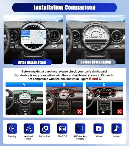 لـ BMW Mini Clubman/Mini Cooper 2007-2013 Android Car Stereo Wireless Carplay Android Auto مع 2G +64G 9 بوصة شاشة تعمل باللمس 26UI GPS WIFI Savigation AHD Camera FM RDS EQ +SWC in Saudi Arabia