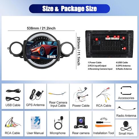 لـ BMW Mini Clubman/Mini Cooper 2007-2013 Android Car Stereo Wireless Carplay Android Auto مع 2G +64G 9 بوصة شاشة تعمل باللمس 26UI GPS WIFI Savigation AHD Camera FM RDS EQ +SWC in Saudi Arabia