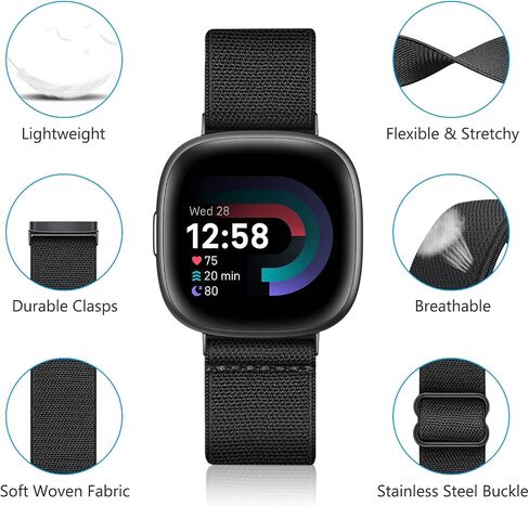 Fintie Finctip Band متوافق مع Fitbit Versa 4 3 ، Sense 2 1 نطاقات ، إكسسوارات استبدال حزام النايلون الناعمة in Saudi Arabia