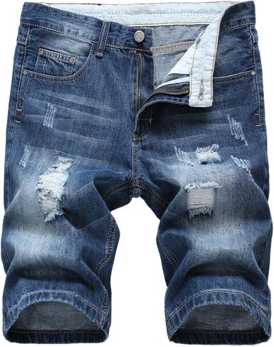 شورت جينز كاجوال ممزق للرجال من HiLY، شورت جينز أنيق مستقيم الساق in Kuwait