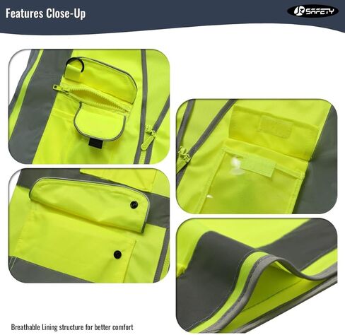JKSafety 9 Pockets Class 2 High Visibility Zipper Front Safety Vest With Reflective Strips,Meets ANSI/ISEA Standard (Large, 150-Yellow) in Kuwait