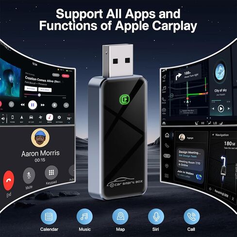 محول CarPlay اللاسلكي لـ Apple - 2025 Slim Edition ، Clop & Play Connection يحول المصنع سلكية إلى محول Carplay اللاسلكي لـ iPhone carplay Dongle for iOS 10+ (Black) in Kuwait