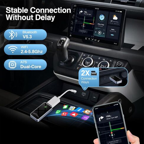 محول CarPlay اللاسلكي لـ Apple - 2025 Slim Edition ، Clop & Play Connection يحول المصنع سلكية إلى محول Carplay اللاسلكي لـ iPhone carplay Dongle for iOS 10+ (Black) in Kuwait