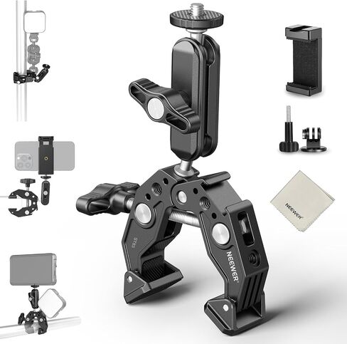 NEEWER Super Clamp مع ذراع سحري برأس كروي مزدوج 3 بوصات، حذاء بارد، خيوط 1/4 بوصة 3/8 بوصة، محول تركيب كاميرا الهاتف/الحركة للمكتب حامل ثلاثي القوائم أنبوب العارضة قضبان Gimbal متوافقة مع SmallRig GoPro DJI، ST83 in Kuwait