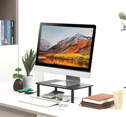 Monitor Stand for Desk Monitor Riser, Adjustable Laptop Riser, Desk Organizer Desktop Printer Laptop Storage Shelf, Mesh Metal Computer Item Stand (1 Piece)(14.5" Lx9.3 W) in Kuwait