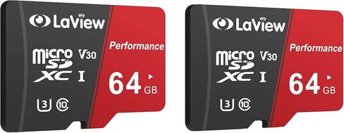 Laview 64GB Micro SD Card 2 Pack ، Micro SDXC UHS-I CARMED-95MB/S ، 633X ، U3 ، C10 ، Full HD Video V30 ، A1 ، FAT32 ، HIST FLASH TF CARD P500 للكمبيوتر مع محول/هاتف/جهاز كمبيوتر. in Saudi Arabia