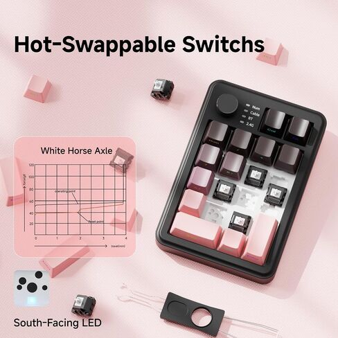 EWEADN NK20 Wireless Retro Mechanical Numpad with Knob, Bluetooth/2.4GHz/USB-C Connect with RGB Backlight Hot Swappable Number Pad, 20-Key Rechargeable External Num Pad for Win, Mac, Black Gray in Kuwait