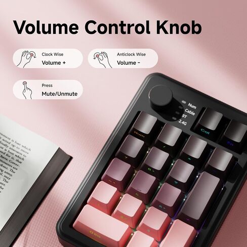 EWEADN NK20 Wireless Retro Mechanical Numpad with Knob, Bluetooth/2.4GHz/USB-C Connect with RGB Backlight Hot Swappable Number Pad, 20-Key Rechargeable External Num Pad for Win, Mac, Black Gray in Kuwait