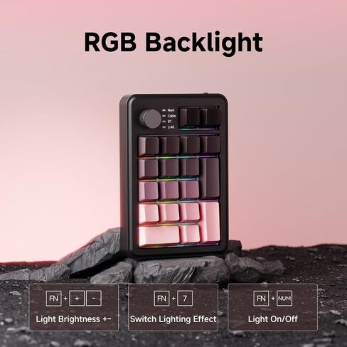 EWEADN NK20 Wireless Retro Mechanical Numpad with Knob, Bluetooth/2.4GHz/USB-C Connect with RGB Backlight Hot Swappable Number Pad, 20-Key Rechargeable External Num Pad for Win, Mac, Black Gray in Kuwait