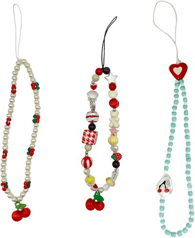 2pcs Cherry Sherly Sharms ، حزام معصم Acrylic Pearl ، سحر كرز لطيف لحالة الهاتف ، حزام سوار مفاتيح لزخارف قرطاسية مفتاح الكاميرا للنساء in Saudi Arabia