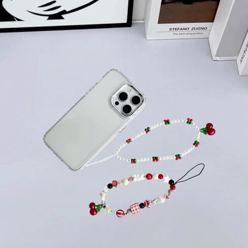 2pcs Cherry Sherly Sharms ، حزام معصم Acrylic Pearl ، سحر كرز لطيف لحالة الهاتف ، حزام سوار مفاتيح لزخارف قرطاسية مفتاح الكاميرا للنساء in Saudi Arabia
