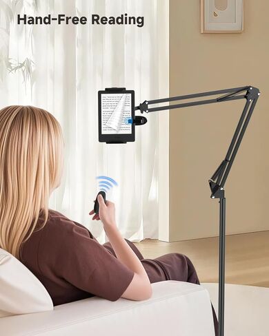 Floor Tablet Holder for Kindle with Remote Page Turner, Kindle Stand for Reading in Bed on Paperwhite Colorsoft Scribe E-reader, Lazy Arm Phone Mount for E-book Reading with Clicker Accessories in Kuwait
