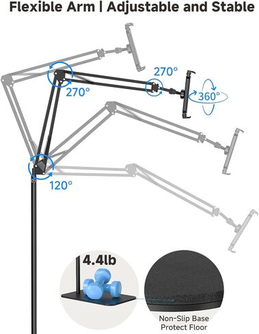 Floor Tablet Holder for Kindle with Remote Page Turner, Kindle Stand for Reading in Bed on Paperwhite Colorsoft Scribe E-reader, Lazy Arm Phone Mount for E-book Reading with Clicker Accessories in Kuwait