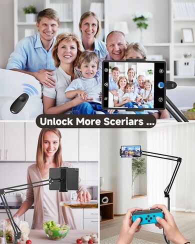 Floor Tablet Holder for Kindle with Remote Page Turner, Kindle Stand for Reading in Bed on Paperwhite Colorsoft Scribe E-reader, Lazy Arm Phone Mount for E-book Reading with Clicker Accessories in Kuwait