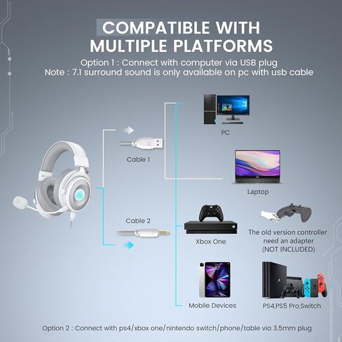 EKSA USB Gaming Headset for PC, Computer Gaming Headphones with Detachable Microphone Noise Cancelling, 7.1 Surround Sound, 50MM Driver, Wired Headset for PS4 PS5, Xbox One, Laptop (Yellow) in Kuwait