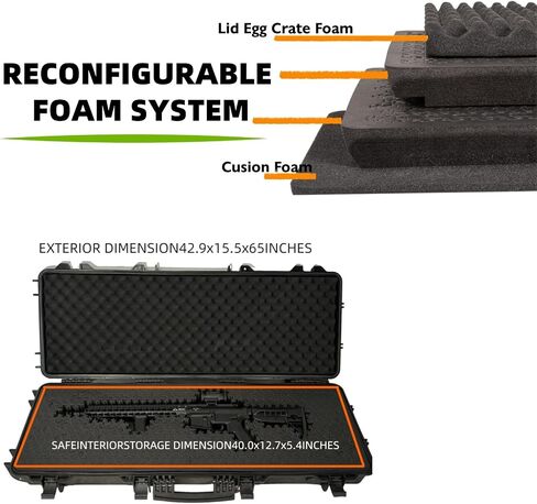 43" Hard Rifle Case Equipped With Reconfigurable & Reusable XP Crosslinked Foam Insert Hunting Season Rifle Case, Waterproof, Shockproof Meets TSA Requirements in Saudi Arabia