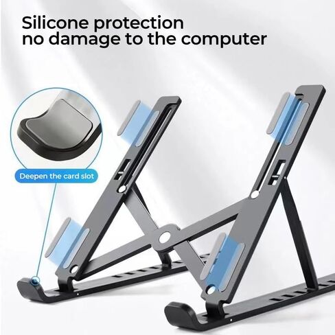 Adjustable Laptop Stand for Desk Foldable Portable Laptop Riser with Ten-Degree Angle Free Adjustment ABS+Silicone Laptop Accessories for Laptops,Tablets, and Books Black in Saudi Arabia