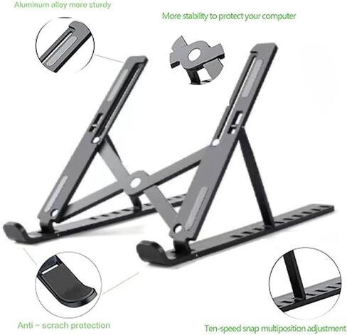 Adjustable Laptop Stand for Desk Foldable Portable Laptop Riser with Ten-Degree Angle Free Adjustment ABS+Silicone Laptop Accessories for Laptops,Tablets, and Books Black in Saudi Arabia