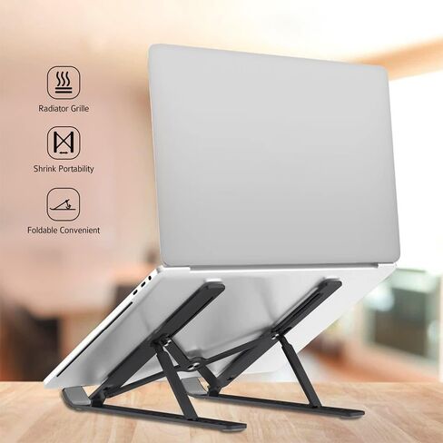 Adjustable Laptop Stand for Desk Foldable Portable Laptop Riser with Ten-Degree Angle Free Adjustment ABS+Silicone Laptop Accessories for Laptops,Tablets, and Books Black in Saudi Arabia