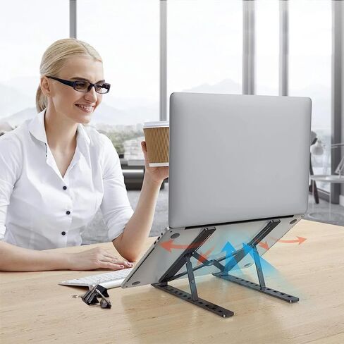 Adjustable Laptop Stand for Desk Foldable Portable Laptop Riser with Ten-Degree Angle Free Adjustment ABS+Silicone Laptop Accessories for Laptops,Tablets, and Books Black in Saudi Arabia